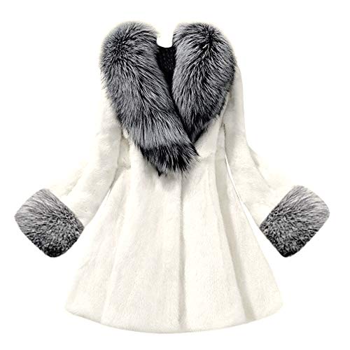 PKTOP Abrigo largo para mujer de imitación de visón con gorro de piel abrigo de invierno cálido