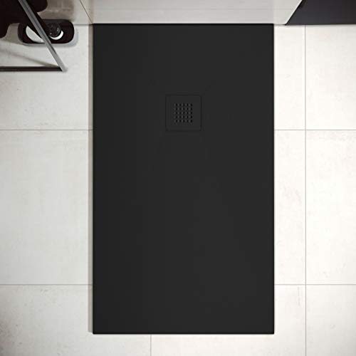 Plato de Ducha de Resina Mineral - Textura Pizarra,Antideslizante y Antibacteriano - Acabado Mate - Incluye Sifón y Rejilla (80x140 cm, Negro) Plato de Ducha de Resina Mineral - Textura Pizarra,Antideslizante y Antibacteriano - Acabado Mate - Incluye Sifón y Rejilla (80x140 cm, Negro)