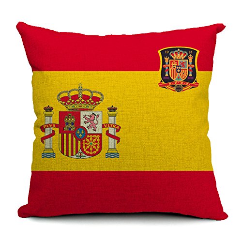 Poens Dream Funda de Coj’n, Spain World Cup Flags Printed Cotton Linen Decorative Pillow Cushion Cover, 17.7 x 17.7inches
