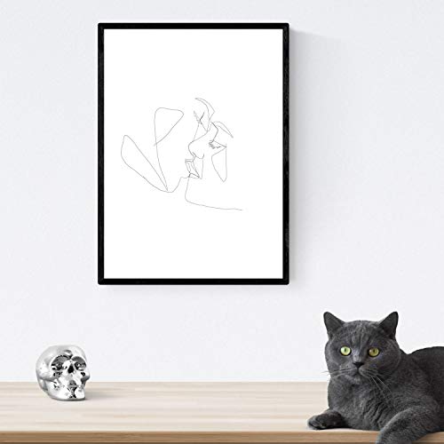 Posters de dibujos y bocetos a una linea. Lámina nordica de Beso de amor. Cuadro a un solo trazo. Tamaño A3 Posters de dibujos y bocetos a una linea. Lámina nordica de Beso de amor. Cuadro a un solo trazo. Tamaño A3