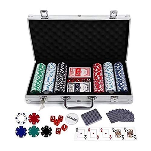 Professional 300Pcs Poker Set Chips, Juego De Juegos De Póquer con Estuche De Aleación De Aluminio, Completo con 2 Cubiertas, 5 Dados De Color para Juego De Mesa De Juego Cena De Cena
