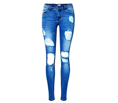 PUJIANGxian Equipada de la Mujer Soft Agujeros Irregulares Bajo La Cintura Los Pantalones De Mezclilla Tramo Pies Delgados Atractiva Bottom (Color : Blue, Size : 38)