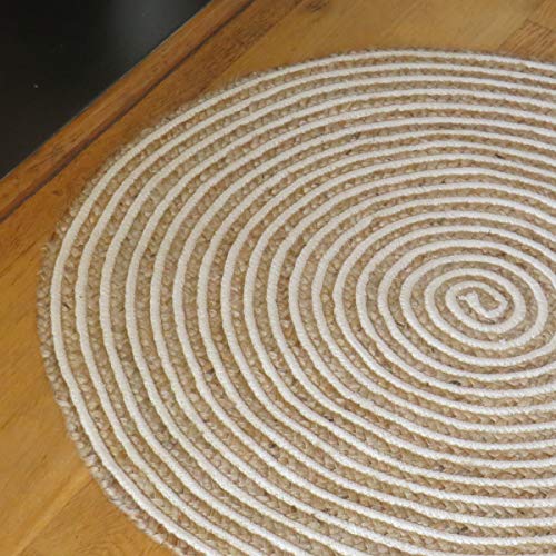 Purity Alfombra Redonda de algodón Natural y Yute Trenzado en Espiral (90 cm x 90 cm)