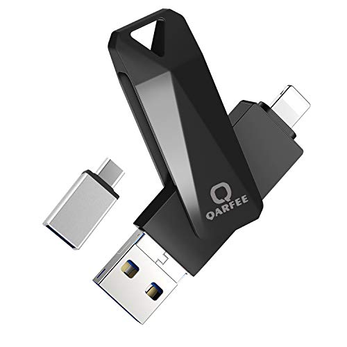 QARFEE - Memoria Flash Universal de 32 GB, aleación de Zinc, USB 3.0, Memoria Externa para iPhone, iPad, iPod, Mac, teléfonos Android y PC, Color Negro QARFEE - Memoria Flash Universal de 32 GB, aleación de Zinc, USB 3.0, Memoria Externa para iPhone, iPad, iPod, Mac, teléfonos Android y PC, Color Negro