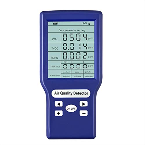 QHY Medidor de calidad del aire, medidor de CO2, multifuncional, portátil, TVOC, HCHO, PM2.5 LCD