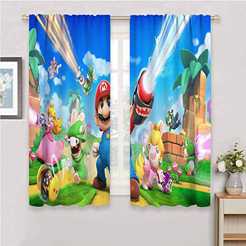 QIAOQIAOLO Super Mario Lindas cortinas de 213,4 cm de largo, pantalla insonorizada (Mario y rabbids Kingdom) de 52 x 84 pulgadas