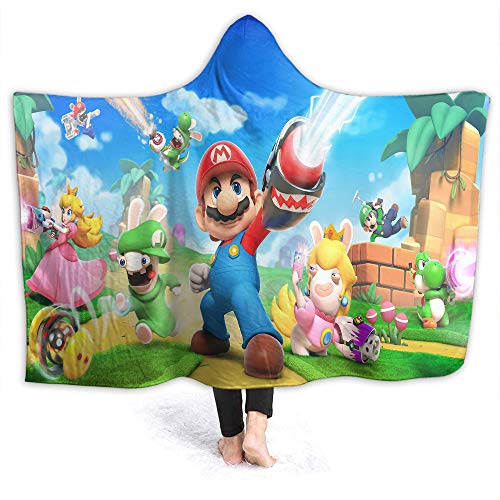 QIAOQIAOLO Super Mario Manta con capucha decorativa Mario y rabbids Kingdom para adultos y niños tamaño 60 x 50 pulgadas
