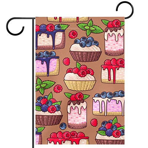 Qifejko - Bandera de jardín de doble cara con diseño de tarta de fresa y arándanos