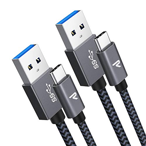 Rampow - Cable USB tipo C a USB 3.0 (2 unidades, 2 m, cable USB C, carga/sincronización rápida, nailon trenzado de fibra para Samsung S10/S9/S8/Note 9, Sony, Honor – Gris Sidéral
