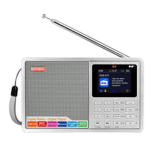 RDS Radio Digital GTMEDIA D2 Dab + / FM, Altavoz de Radio Recargable inalámbrico portátil, Pantalla en Color TFT-LCD de 2,4 Pulgadas Compatible con Bluetooth, Entrada Auxiliar, Auriculares estéreo