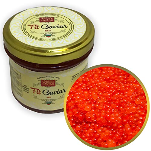 Red Caviar - Caviar vegetariano de algas de salmón Roe - Mejor Caviar para sushi - Estilo ruso - Fit Caviar, 3.88 oz - 110 gr - Tarro de vidrio
