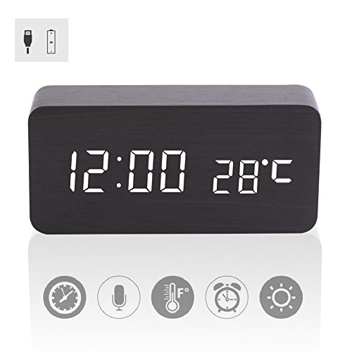Reloj de Alarma Digital de Madera Control acústico de luz LED con Fecha de Tiempo y visualización de Temperatura para niños, hogar, Oficina, Vida Diaria o durmientes Pesados (Color : #2)