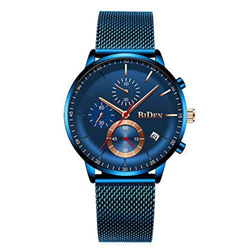 Reloj De Hombre Moda Ejército Usuario Impermeable Simulación Deportiva Reloj De Cuarzo Reloj De Correa De Acero De Negocios Reloj De Negocios De Hombres,Azul