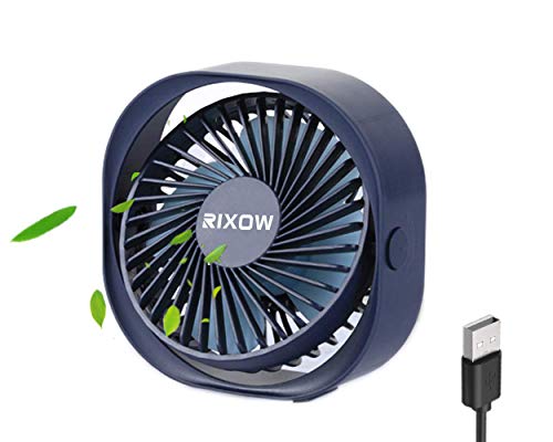 RIXOW Ventilador USB, Mini Ventilador USB de Mesa Silencioso, Ventilador PC Giratorio Personal Portátil, Ideal para Oficina/Hogar/Viajar/Acampar, 3 Velocidades, Alimentado por USB