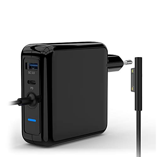 Rocketek Microsoft Surface Pro Charger 96W, súper rápido Integrado Cargador con Conector magnético y PD 3.0 y QC3.0 Compatible para Laptop/Tableta/Surface Pro 3/4/5/6/7 / Surface Go Charger Rocketek Microsoft Surface Pro Charger 96W, súper rápido Integrado Cargador con Conector magnético y PD 3.0 y QC3.0 Compatible para Laptop/Tableta/Surface Pro 3/4/5/6/7 / Surface Go Charger
