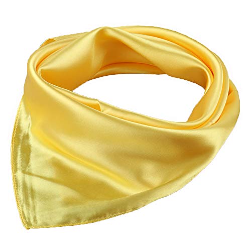 RongShi Ladies Vintage Plain Square Bufanda Sensación de seda Pequeño pañuelo amarillo Bandana 60 X 60CM