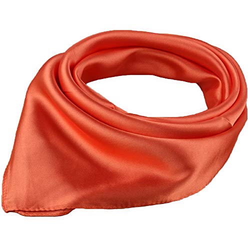 RongShi Moda Mujer Bufanda Satén Siente Pequeño Pañuelo Naranja Rojo Liso Color 60 X 60CM