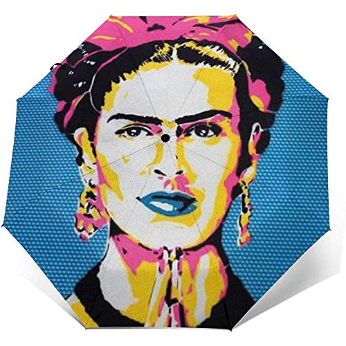 Saatchi Art Frida Kahlo Ombrello compatto pieghevole a Mano impermeabile-parasole-Auto Open&Close (colla nera)