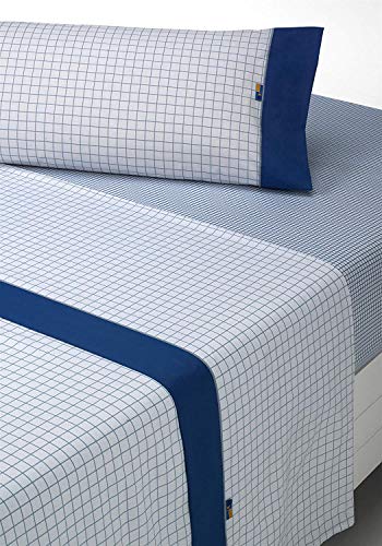 SABANALIA - Juego de sábanas Estampadas Checks (Disponible en Varios tamaños y Colores), Cama 135, Gris-Azul