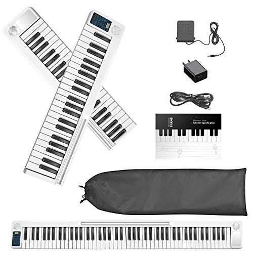 SEAAN Piano eléctrico plegable de 88 teclas, Bluetooth, MIDI, pedal de salida, aplicación inteligente con práctica de juego, 128 tipos de afinación de piano eléctrico, color blanco SEAAN Piano eléctrico plegable de 88 teclas, Bluetooth, MIDI, pedal de salida, aplicación inteligente con práctica de juego, 128 tipos de afinación de piano eléctrico, color blanco