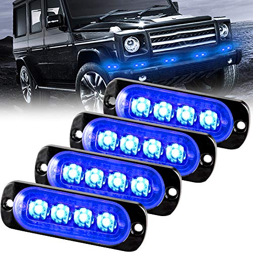 Sidaqi Advertencia de emergencia Luz de advertencia de peligro Luz estroboscópica 4 LED Azul para vehículo Camión Remolque de flash 12-24V (4 piezas)