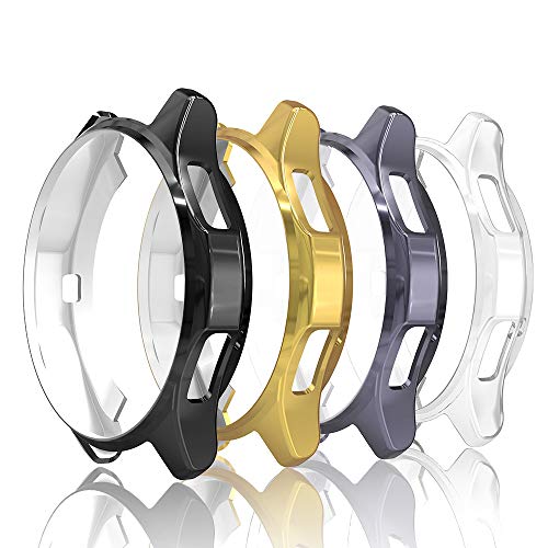 Simpeak 4-Packs Funda Compatible con Samsung Gear S3 / Galaxy Watch 46mm, Funda Compatible con Samsung Gear S3 Slim Suave TPU Reemplazo Protector Caso Marco - Negro/Gris/Oro/Transparente