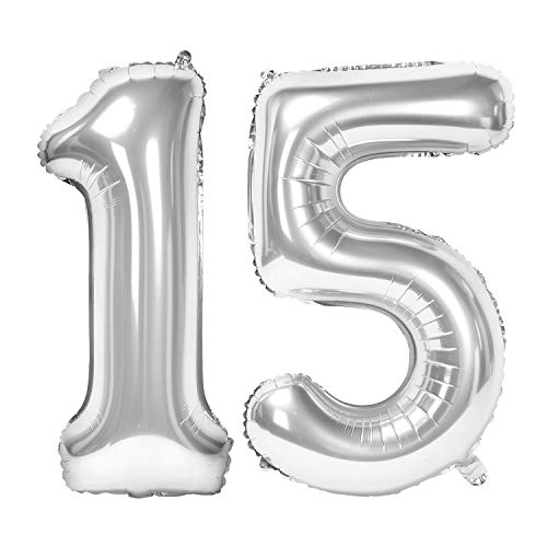 Siumir Globos de Número Número 15 Plata Globos Digital Grande Papel De Aluminio Globos Decoración de Fiestas de Cumpleaños
