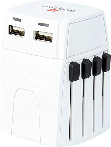 Skross MUV - Adaptador universal de viaje, 2 polos, USB, color blanco