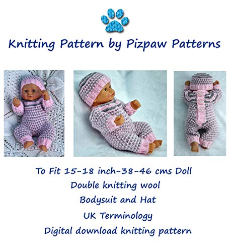 Slipped Stitch Bodysuit and Hat (97) Knitting Pattern to fit small doll 10-12 inch/25-31 cms. Digital download. (English Edition)