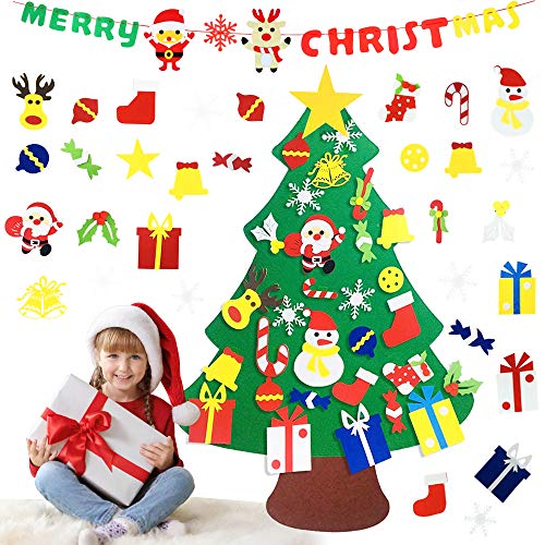 SPECOOL DIY Christmas Tree para Niños Christmas Felt Tree Set con Banner Merry Christmas Adornos Desmontables para Niños Año Nuevo Puerta Decoraciones para Colgar en la Pared