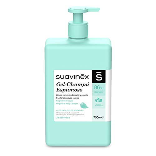 Suavinex 303727 – Gel-Champú Espumoso para Bebés. No Pica En Los Ojos. Textura Espumosa y Fragancia Baby Cologne. 86% Ingredientes de Origen Natural. Gel-Champú para Piel y Cabello, 750Ml Suavinex 303727 – Gel-Champú Espumoso para Bebés. No Pica En Los Ojos. Textura Espumosa y Fragancia Baby Cologne. 86% Ingredientes de Origen Natural. Gel-Champú para Piel y Cabello, 750Ml
