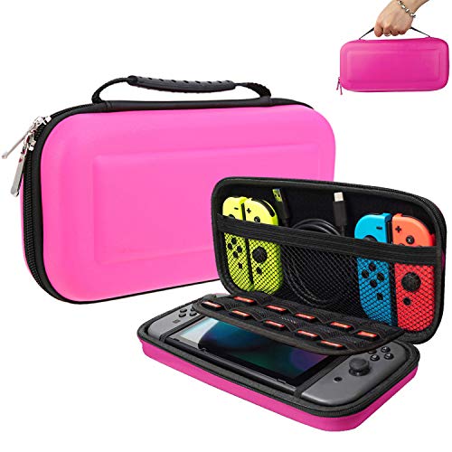 Suhctup Funda para interruptor, con 10 soportes de cartuchos de juego, funda protectora portátil de viaje para consola Nintendo Switch y accesorios (rosa)