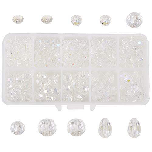SUNNYCLUE 1 Box 5 Size 600+ Clear White Rondelle Glass Beads For Jewelry Making Faceted Crystal Spacer Beads Suministros para Pulsera Pendiente de Collar, Caja de Almacenaje, Color de AB