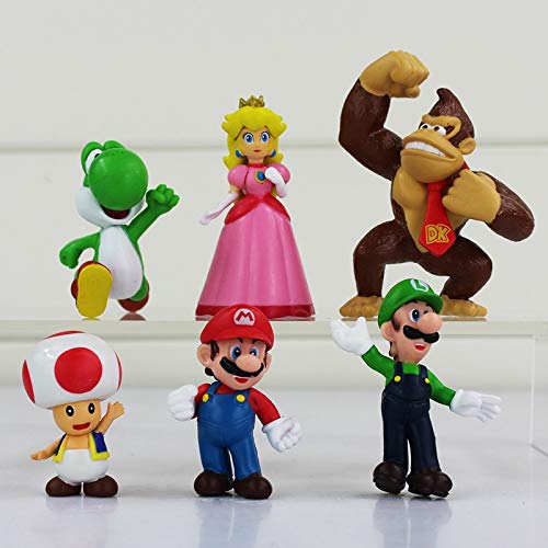 Super Mario Juguetes 6pcs/Lot Anime Super Mario Bros Luigi Donkey Kong Figuras De Acción Toad Peach Princess Youshi Mario Nuevo En OPP Bag