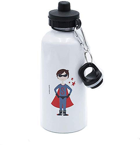 SUSIKO Botella Aluminio con 2 Tapones, Super Boy Héroe, Medidas 21 x 7.3 cm, Capacidad 600 ml, Peso 160 gr