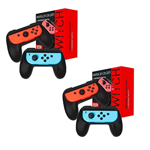 Switch Mandos Grip Joy-con (Party Pack de 4 Mandos Orzly Compatibles con Super Smash Bros Ultimate para Nintendo Switch) 4 Mandos Grip para Juegos Multijugador (1x Rojo, 1xAzul, 2X Negros)