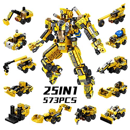 SYOSIN Construcción Robot Juguete Ingeniería Building Blocks 25-en-1 573 Piezas Conjunto Creativo, Vehículos de Construcción Juguetes rRegalos para 5 6 7 8 9 10 años Niños y Niñas