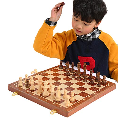 SYXZ Juego de ajedrez, Tablero de ajedrez Plegable de Madera Hecho a Mano con Reina Adicional y Almacenamiento para Piezas de ajedrez (15 Pulgadas),39cm