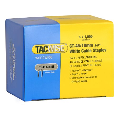 Tacwise 0353 Grapas para cables de color blanca y de puntas divergentes CT-45/10 mm (5 x 1000 unidades), 10 mm, Set de 5000 Piezas