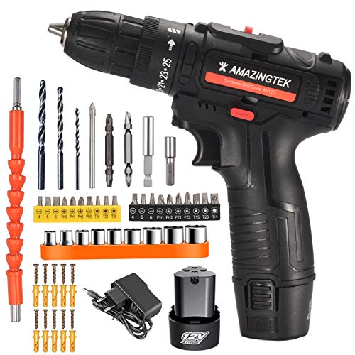 Taladro Atornillador 12V con 2 Baterías, AMAZINGTEK Destornillador Eléctrico (2 Baterías de Litio 1500mAh, 30N.m Par Máx, 2 Velocidades, Selección de 25 + 1, 10mm Portabroca y 50pcs Kits Accesorios) Taladro Atornillador 12V con 2 Baterías, AMAZINGTEK Destornillador Eléctrico (2 Baterías de Litio 1500mAh, 30N.m Par Máx, 2 Velocidades, Selección de 25 + 1, 10mm Portabroca y 50pcs Kits Accesorios)