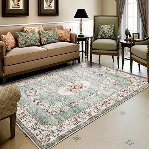 Taleta Greenish - Alfombra con diseño de flores, estilo oriental, suave, vintage, pelo corto para salón, color verde, tamaño: 160 x 230 cm Taleta Greenish - Alfombra con diseño de flores, estilo oriental, suave, vintage, pelo corto para salón, color verde, tamaño: 160 x 230 cm