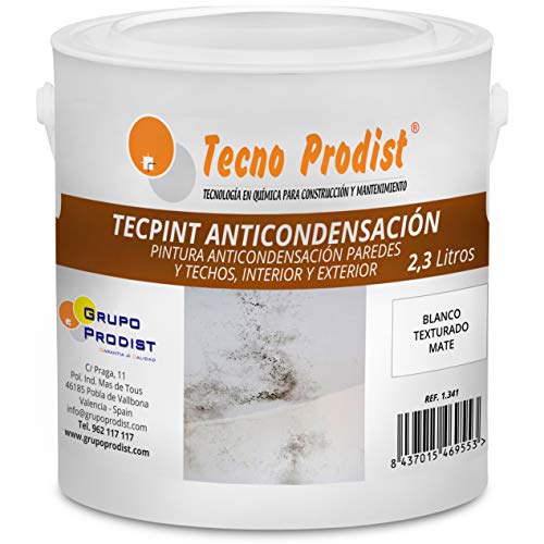 TECPINT ANTICONDENSACIÓN de Tecno Prodist - (2,3 Litros) - Pintura Anti-condensación y Anti-moho al Agua para Interior y Exterior - Paredes y Techos -gran cubrición - Fácil Aplicación - (BLANCO)