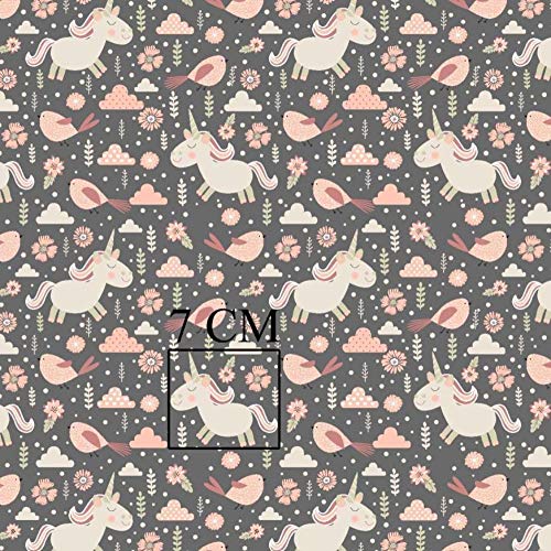 Tela de punto con diseño de unicornio, 94% algodón, 6% elastano, 50 x 165 cm, tejido por metros, artesanía, tela de costura, diseño de unicornio gris y rosa, 50 x 165 cm Tela de punto con diseño de unicornio, 94% algodón, 6% elastano, 50 x 165 cm, tejido por metros, artesanía, tela de costura, diseño de unicornio gris y rosa, 50 x 165 cm