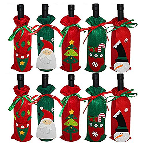 THE TWIDDLERS 10 Bolsas Navideñas para Botellas de Vino| Fieltro Premium, Resistente, Reutilizable| Fundas para Botellas de Vino de Navidad para Fiestas, Decoración de Mesa, Regalos.