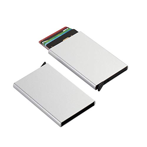 TIANTING Tarjeta de crédito de 4 piezas Expulsa automáticamente el cartucho Caja de la tarjeta RFID Paquete de tarjetas Prevención del clip de metal de aleación de aluminio, Plata, 4 piezas