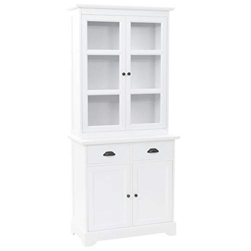 tidyard Mueble Auxiliar Aparador Galés Buffet Alacena con 2 Cajones y 4 Puertas de Cristal para Dormitorio Sala de Estar o de Relax,MDF y Madera de Pino,Blanco 80x40x180cm