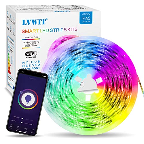 Tiras LED 5M, 5050 RGB Blanco Frío/Cálido Wifi Inteligentes, Impermeable IP65, Compatible con Alexa, Google Home, y App Smart Life Android iOS, Multicolor, LVWIT.