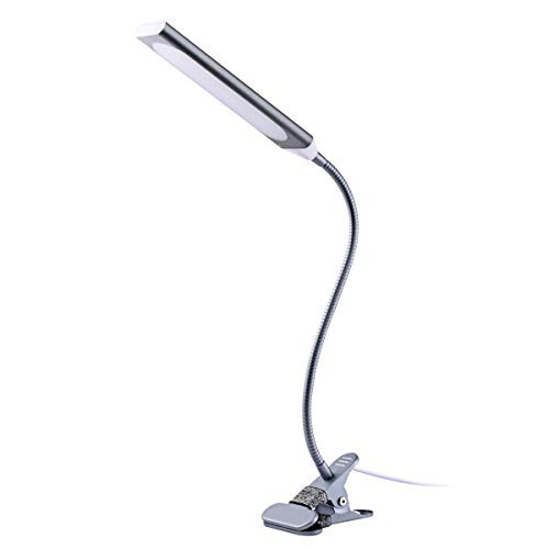 TOPESEL Lámpara de Lectura Luz de Escritorio, 5W LED Luz de Mesilla Luz de Mesa, Flexo Pinza Cuello Regulable Cuidado Ojos 3 Modos 11 Niveles de Brillo para Estudiar Trabajar Oficina Dormitorio, Gris