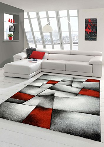 Traum Sala de Estar diseñador Alfombra Alfombra contemporánea alfombras de Pelo bajo con el patrón de Contorno de Corte de Diamante Rojo del Blanco Gris Negro Größe 160x230 cm