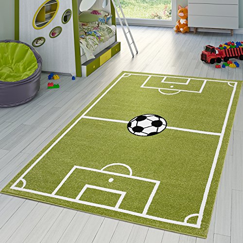 T&T Design Alfombra De Habitación Infantil con Diseño De Campo De Fútbol en Verde Crema, Größe:80x150 cm